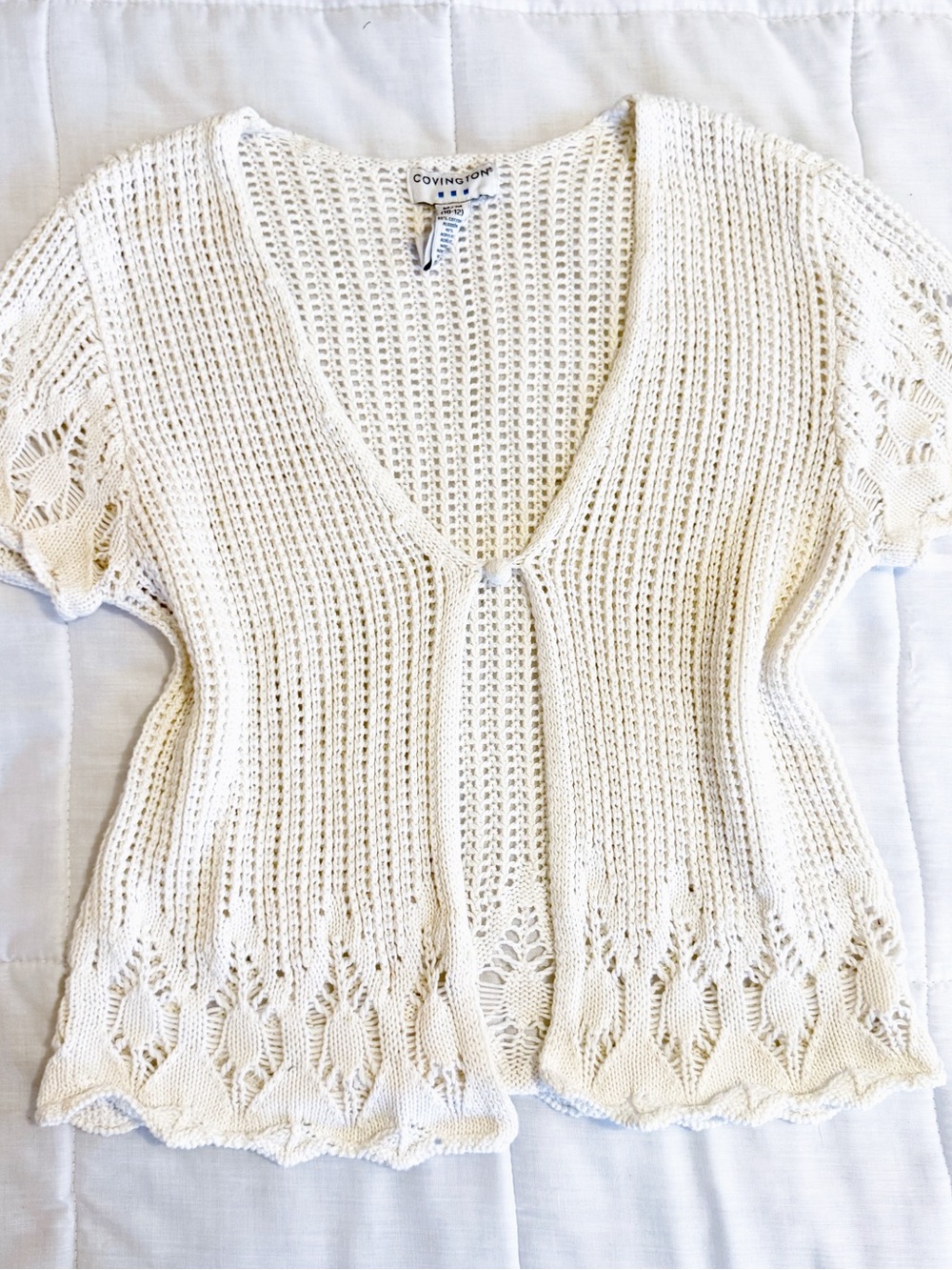 Covington cream crochet short sleeve cardigan